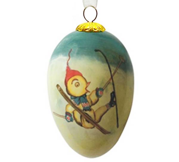 Hovedbilde Påskeegg, håndmalt, Kyllinger som faller på ski