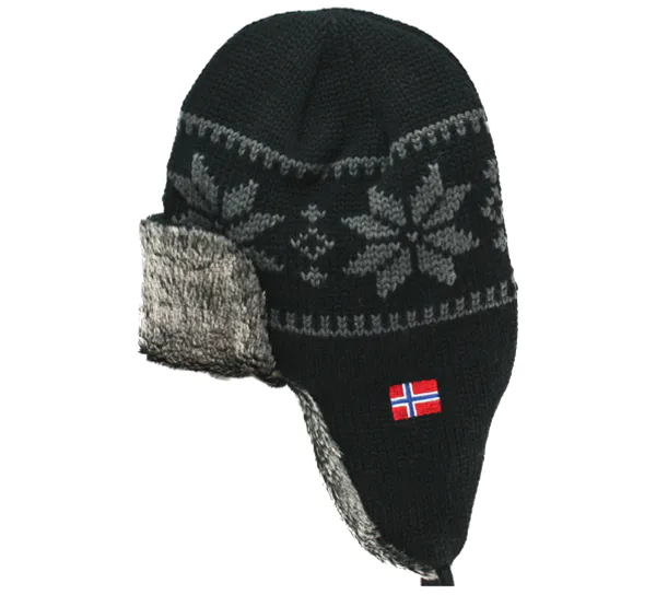 Hovedbilde Strikkelue med ørelapper, Stjernemønster