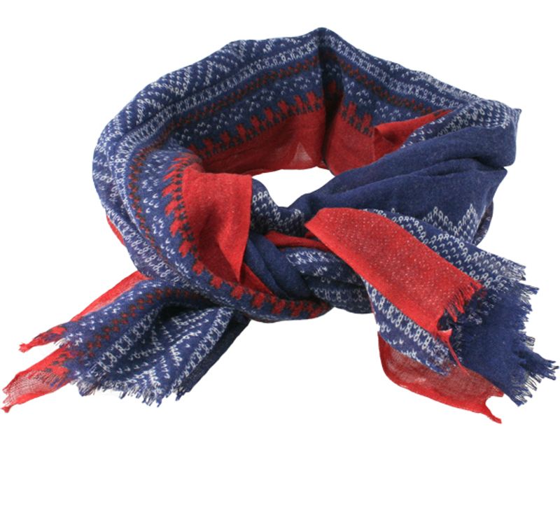 Wool scarf, MARIUS® pattern, blue/red/white
