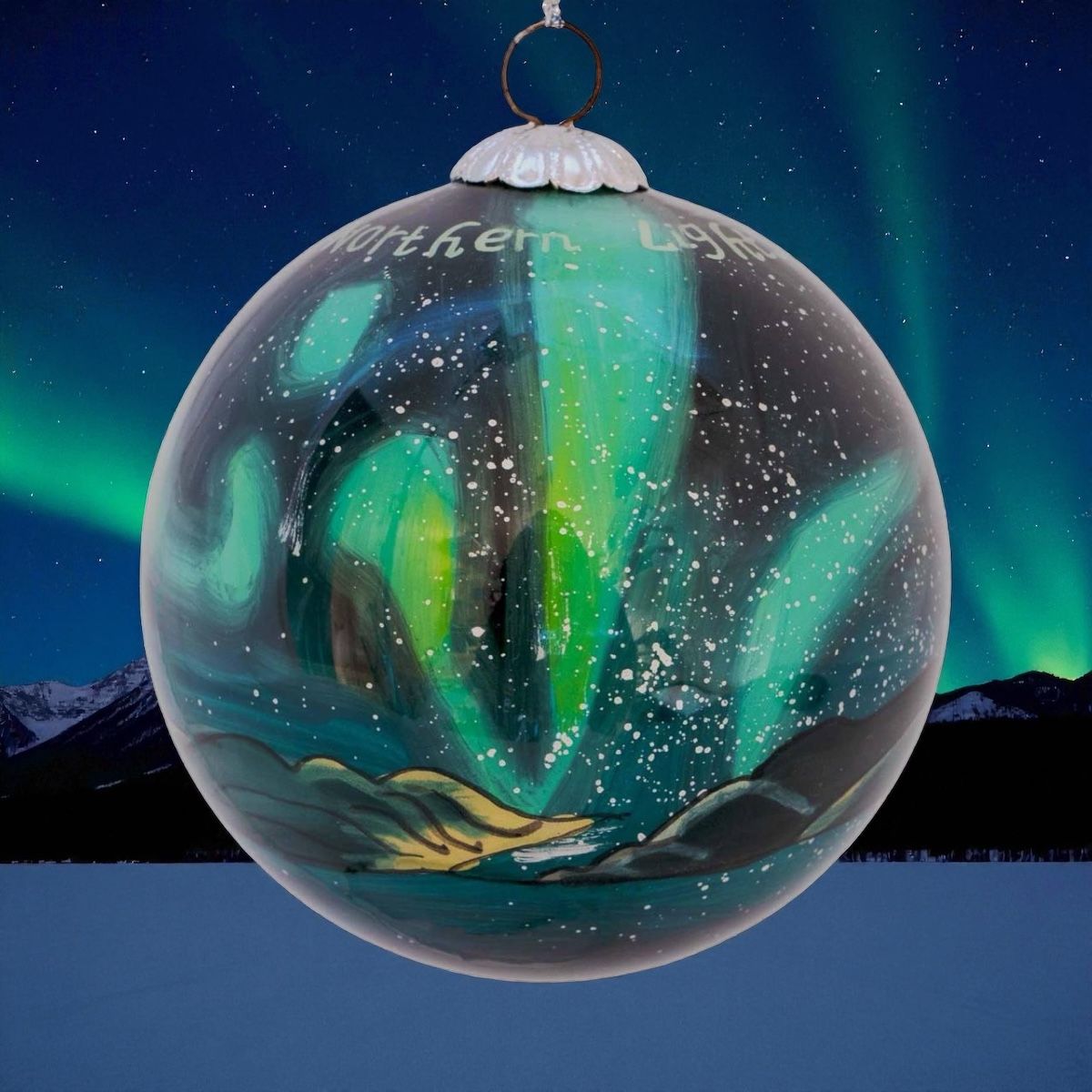 Julekule, håndmalt, Nordlys