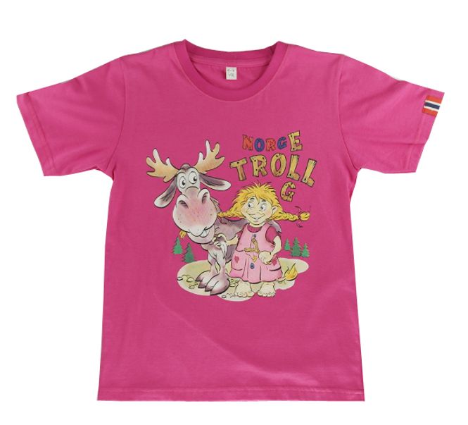 Main Image Children t-shirt, Troll girl with moose, pink