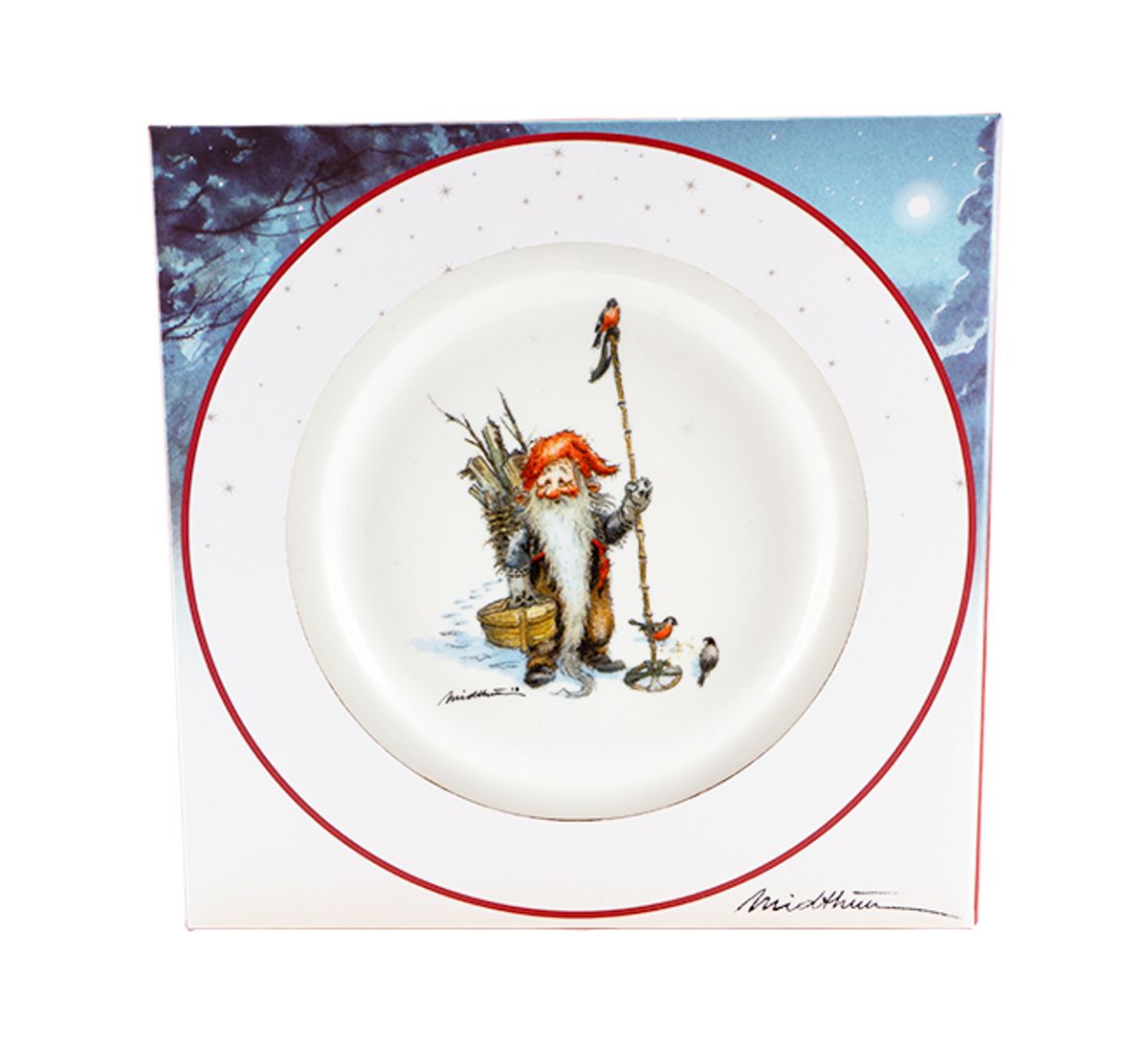 Plate,Santa with walking stick and bullfinch 'Midthun' no. 5