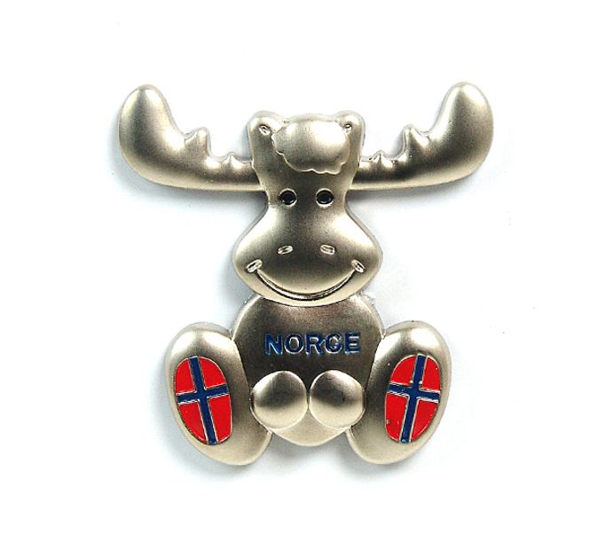 Main Image Metal magnet, moose with flag, 'Norge'