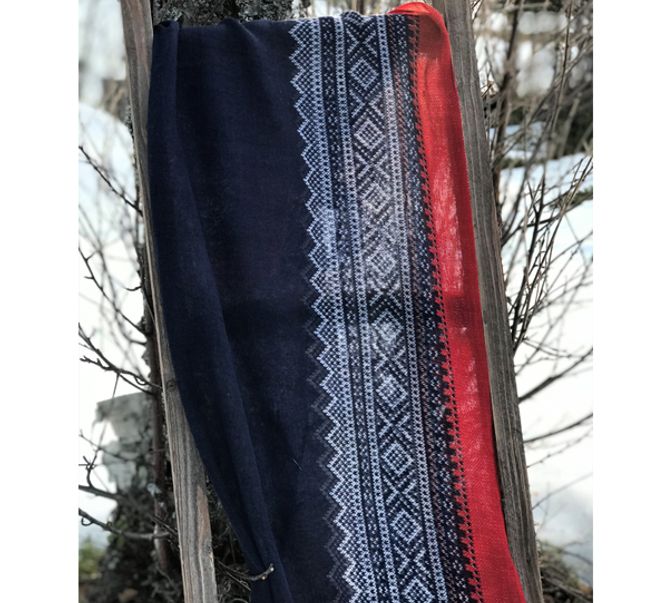 Main Image Wool scarf, MARIUS® pattern, blue/red/white