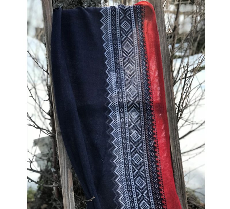 Wool scarf, MARIUS® pattern, blue/red/white