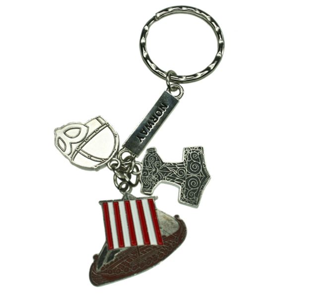 Main Image Keychain, viking helmet, viking ship and hammer