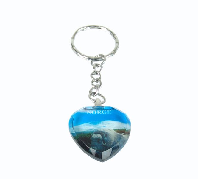 Main Image Keychain, glass heart, musk ox, Norway