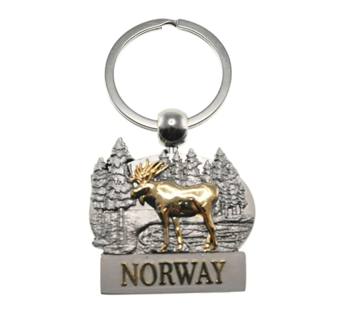 Nøkkelring, gull elg i skogen, Norway