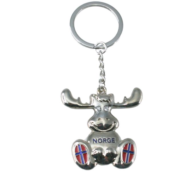 Main Image Keychain with silver moose and Norwegian flag