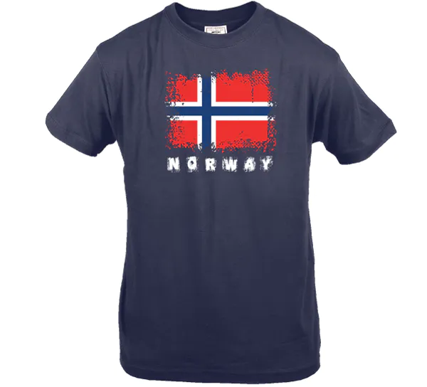 Hovedbilde T-skjorte, Norway med flagg, blå