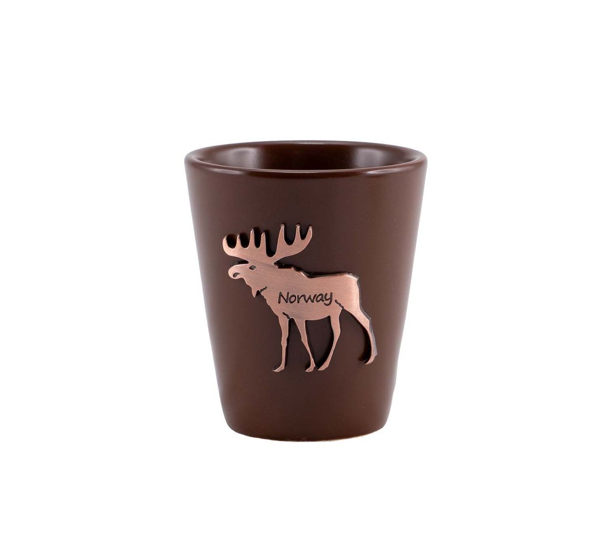 Shotglass with metal moose, brown