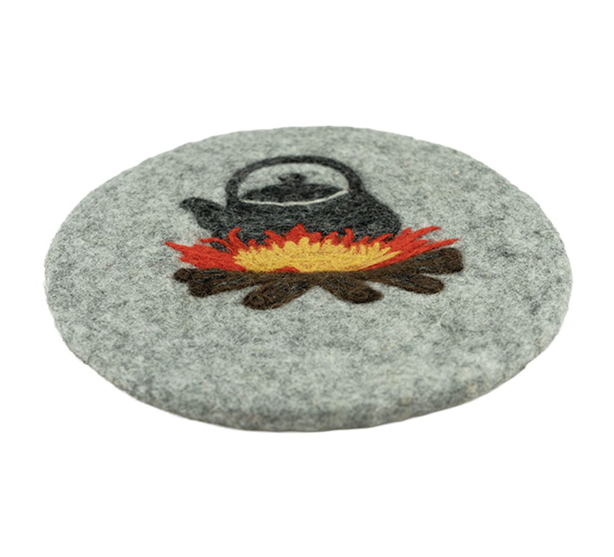 Potholder, Kettle over the fire Felted wool