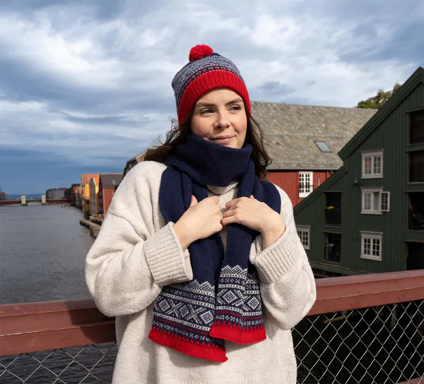 Main Image Woollen scarf, MARIUS® pattern, blue and white