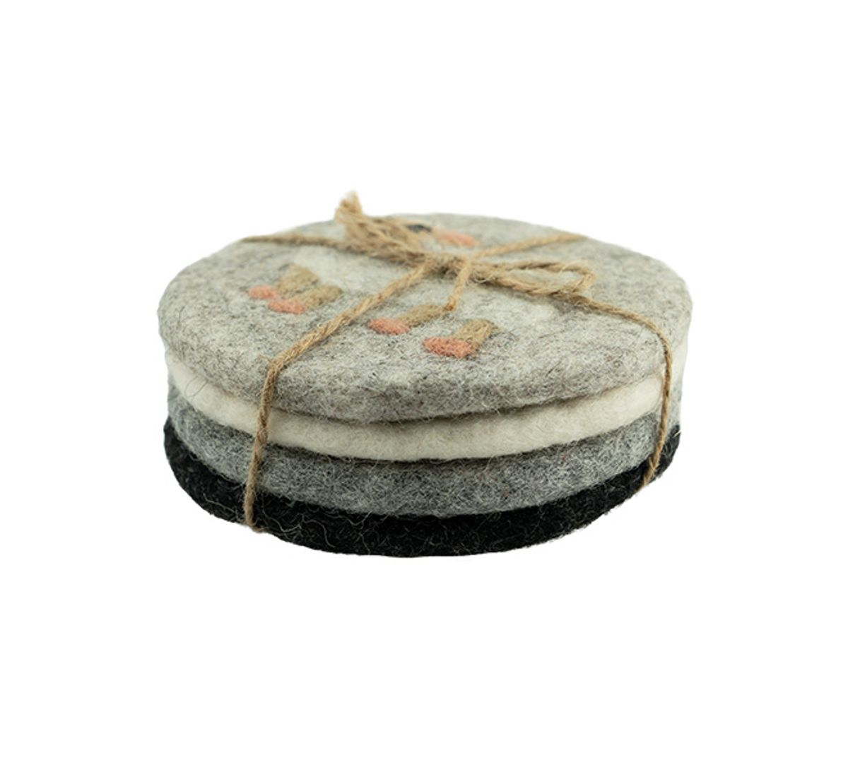 Glass coaster, sheep S/4 ass Felted wool