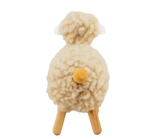 Hovedbilde Sau av tre med beige ull, liten, furu