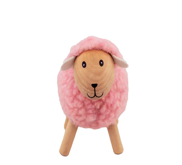 Hovedbilde Sau av tre med rosa ull, furu
