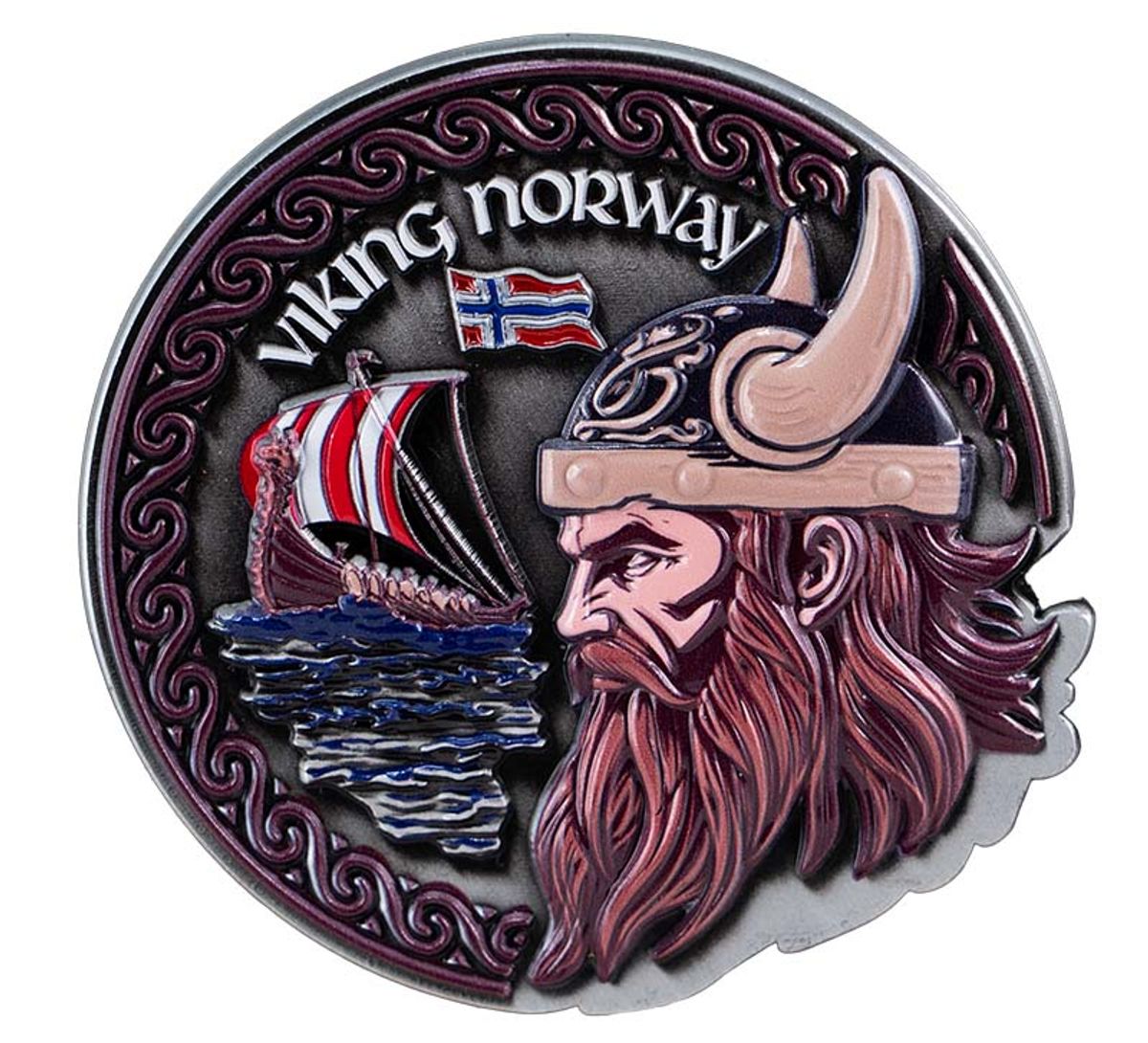 Magnet i metall, viking og vikingskip
