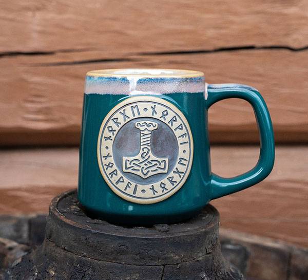 Hovedbilde Keramikkrus med Thors hammer, petrol